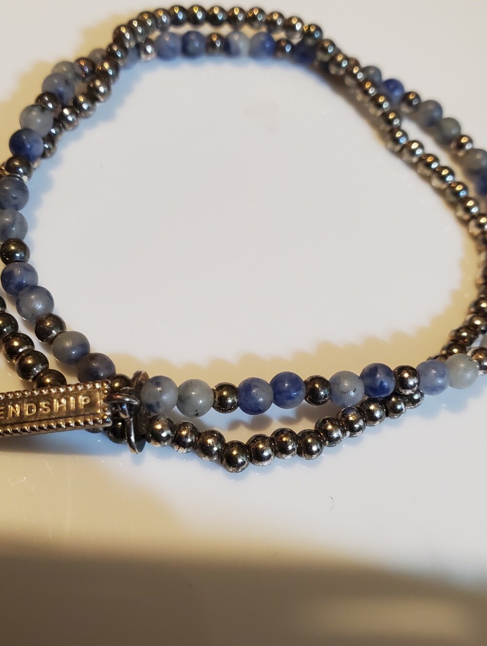 Boho Genuine Sodalite Stone Beaded Friendship Bracelet Set Silver Tone Charm